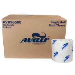 Avair® #AVR96500 Septic Safe 1-Ply Double Layer Toilet Paper (3.98" x 3.5" | 500 Sheets | 146') - 96 Rolls