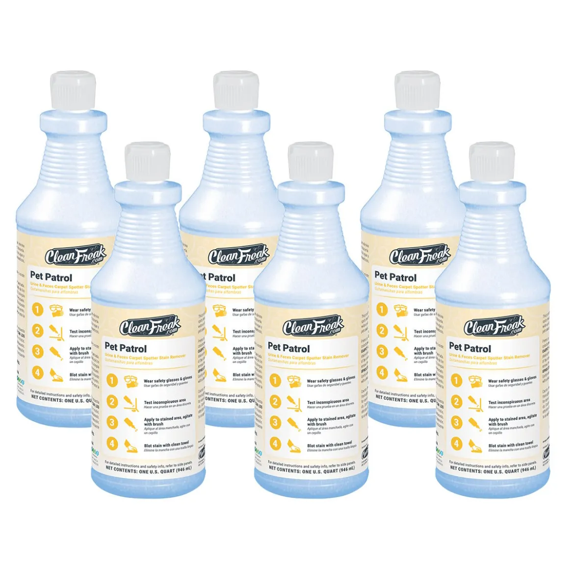 CleanFreak® 'Pet Patrol' Urine & Feces Carpet Spotter Stain Remover (32 oz Flip Top Bottles) - Case of 6