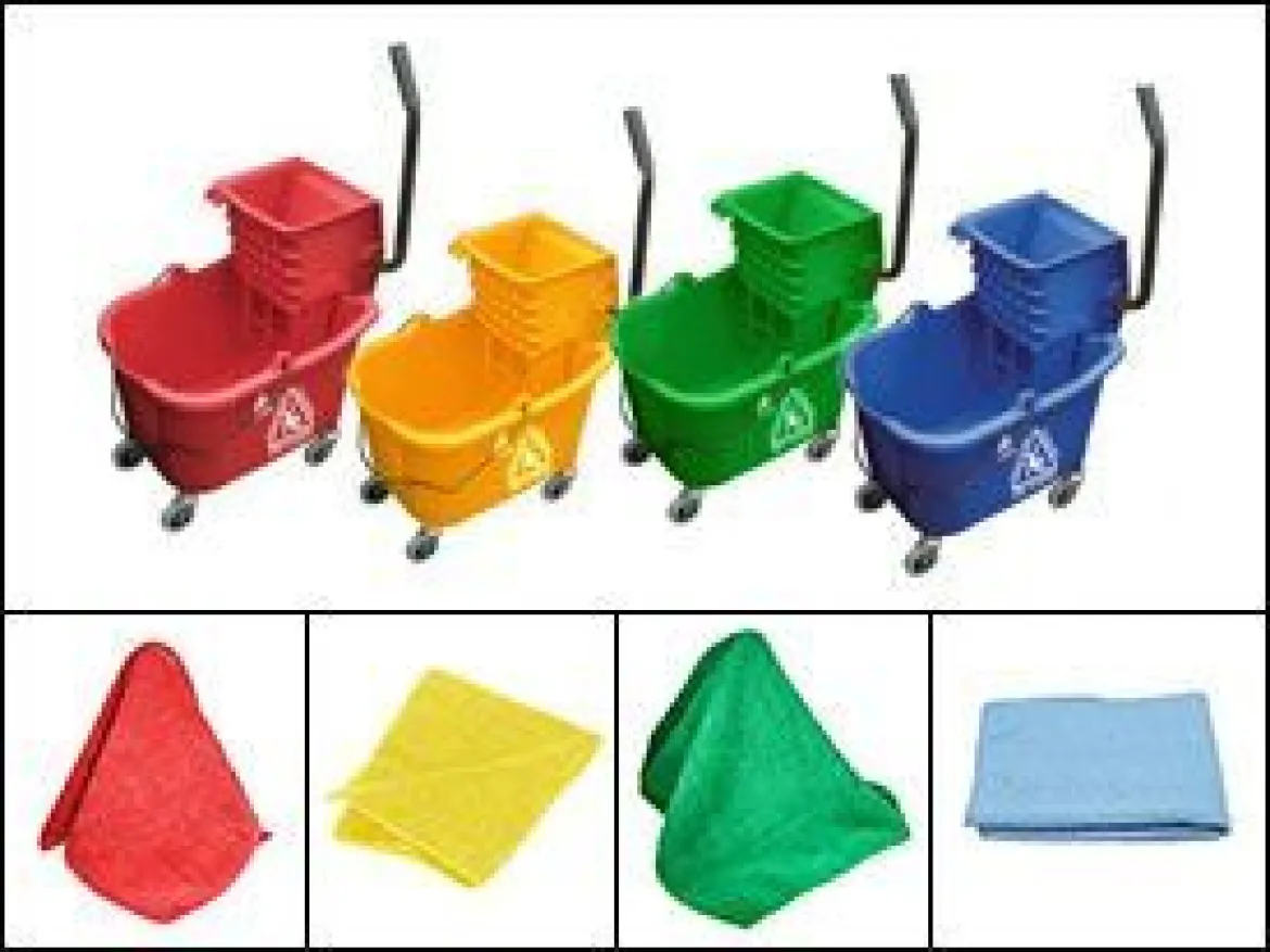 Color Coded Facility Cleaning Package (Mop Buckets & Microfiber Rags)