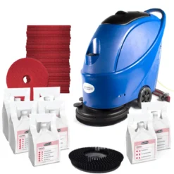 17" Electric Auto Scrubber Floor Cleaning Package w/ Brush, Pads, Degreaser & Defoamer