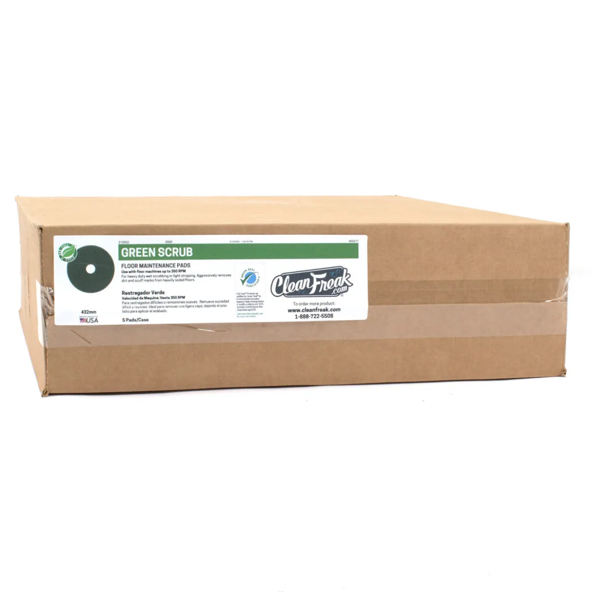 12" Green Heavy Duty Scrub & Top Layer Floor Removal Pads - Case of 5