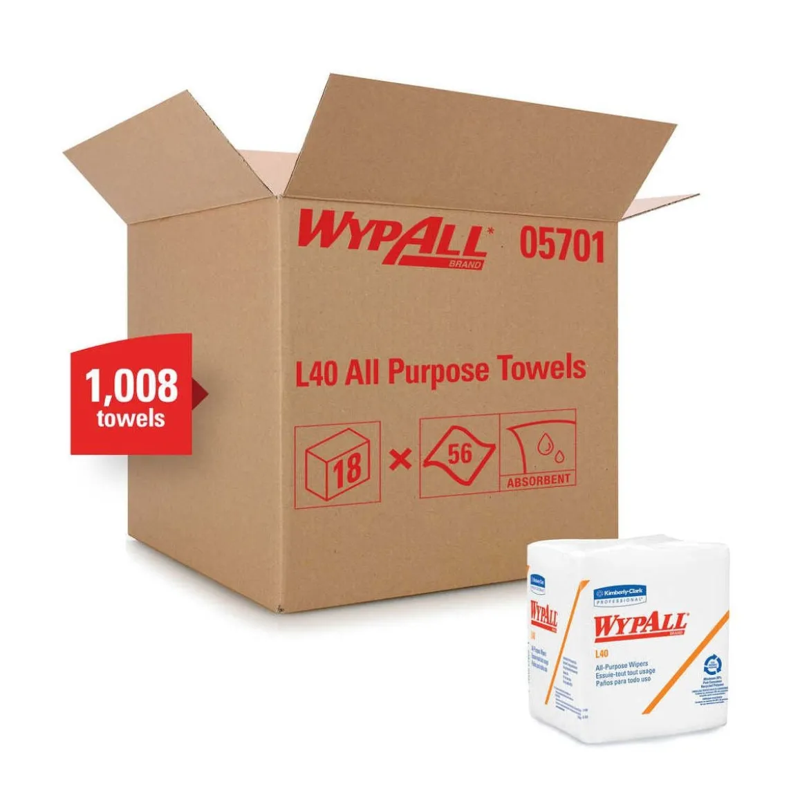 KC WypAll® XL40 White Disposable Wipes in a Box (#05701) - Case of 1008