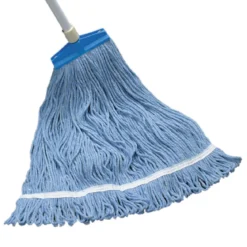 Kelsan Blue Cotton & Rayon Daily Floor Scrubbing Mop w/ Threaded Head (Size: Medium | Looped Ends)