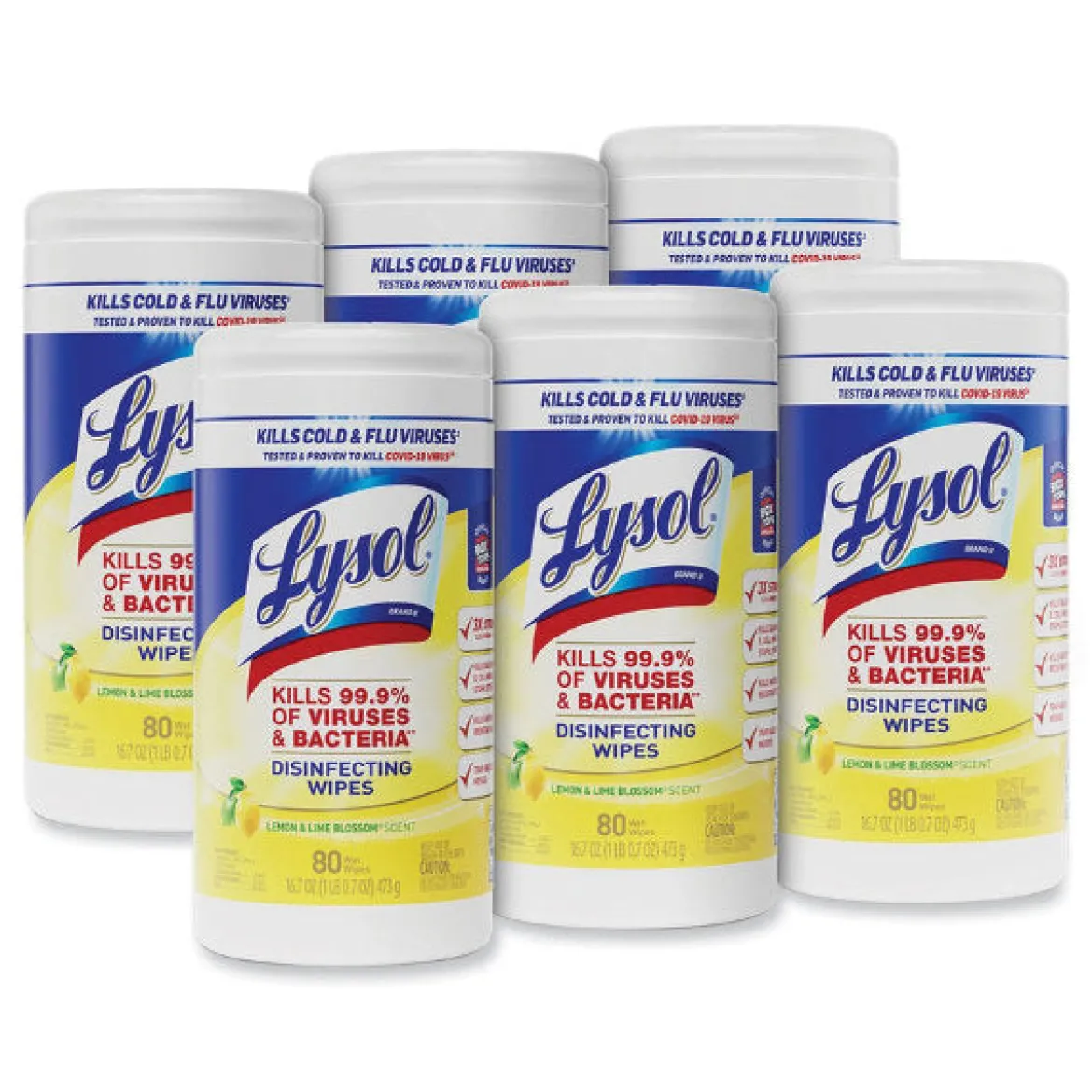 Lysol® Lemon & Lime Blossom Scent Disinfecting Wipes (7" x 8" | 80 Wipe Canisters) - Case of 6