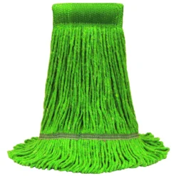 MaxiClean® Cotton & Synthetic Blend Green Wet Mops w/ 5" Wide Band (Size: Medium | Looped Ends) - Case of 12