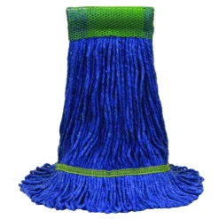 MaxiClean® Cotton & Synthetic Blend Blue Wet Mops w/ 5" Wide Band (Size: Medium | Looped Ends) - Case of 12