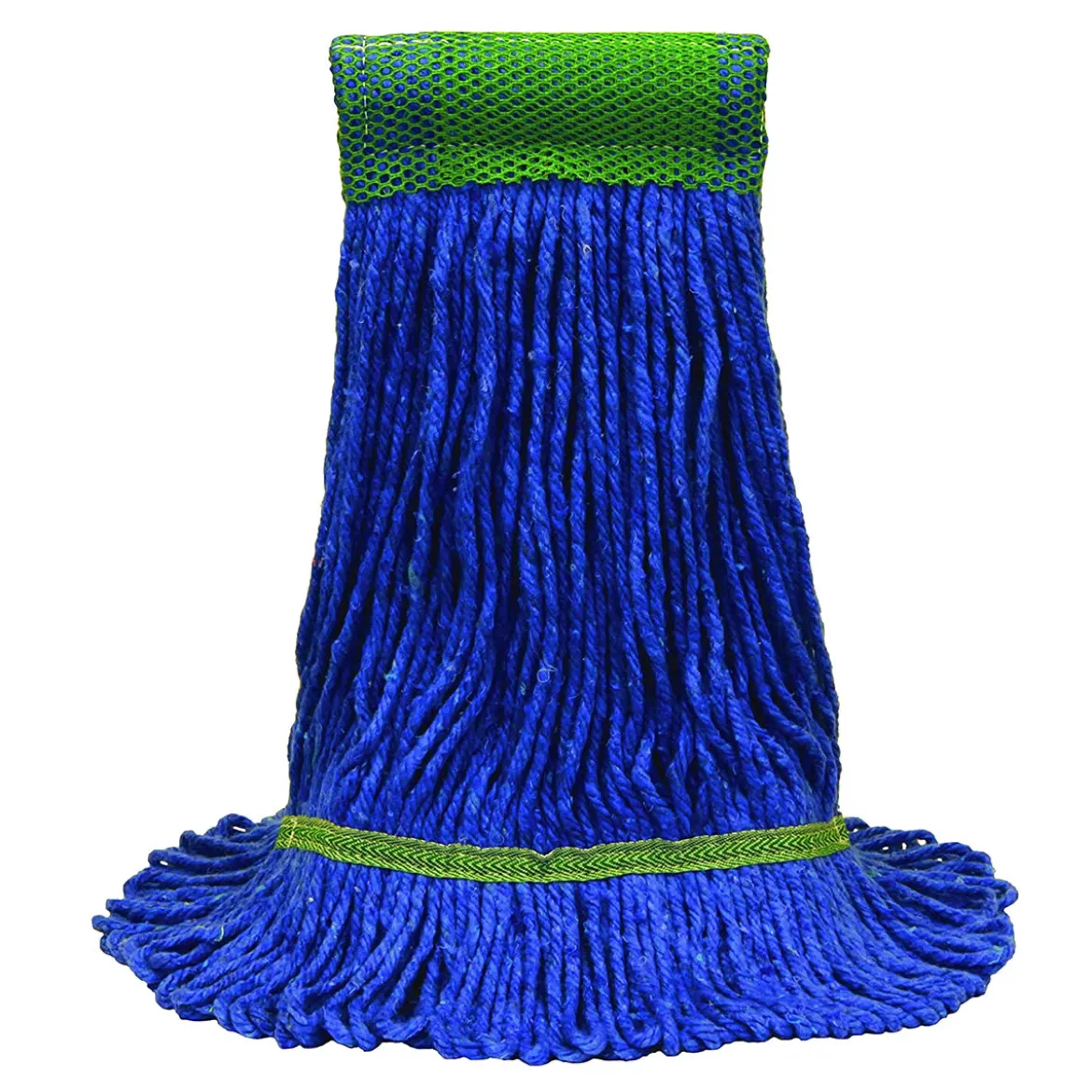 MaxiClean® Cotton & Synthetic Blend Blue Wet Mops w/ 5" Wide Band (Size: Medium | Looped Ends) - Case of 12