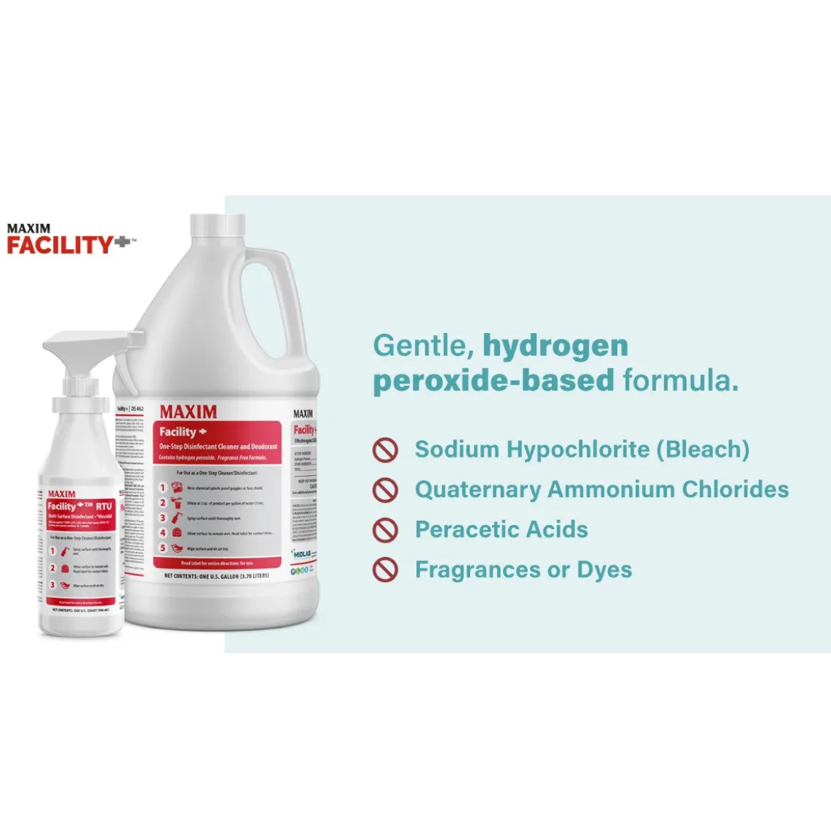Maxim® Facility+™ One-Step Disinfectant Cleaner & Deodorant (32 oz, 64 oz & 1 Gallon Options)