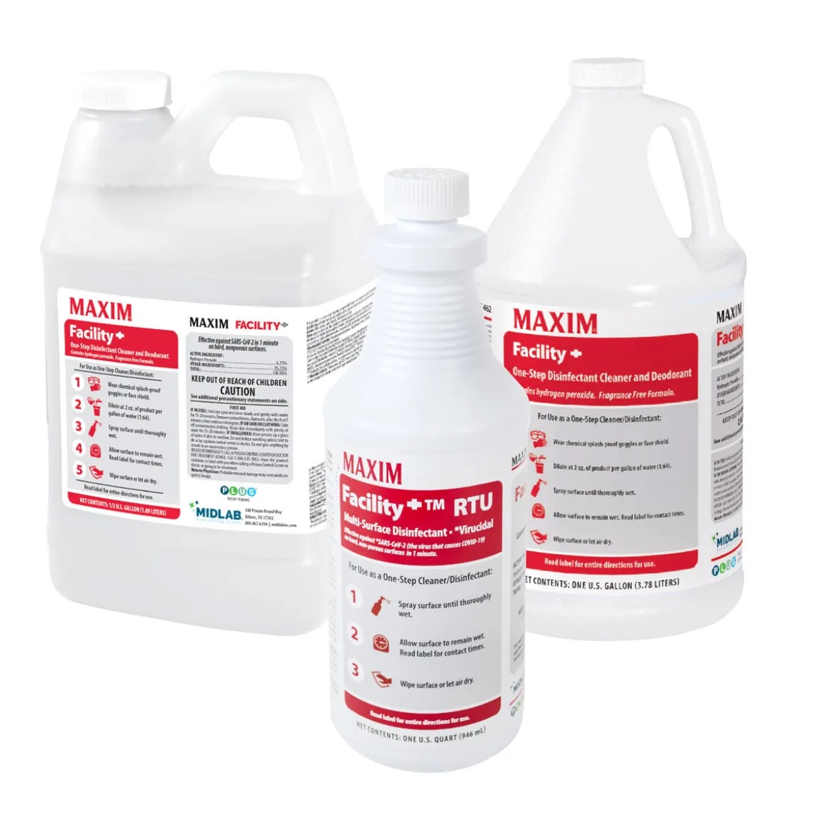 Maxim® Facility+™ One-Step Disinfectant Cleaner & Deodorant (32 oz, 64 oz & 1 Gallon Options)