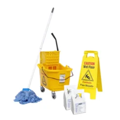 Mop Bucket & Wringer Floor Mopping Package w/ Mops, Chemicals & Wet Floor Signs
