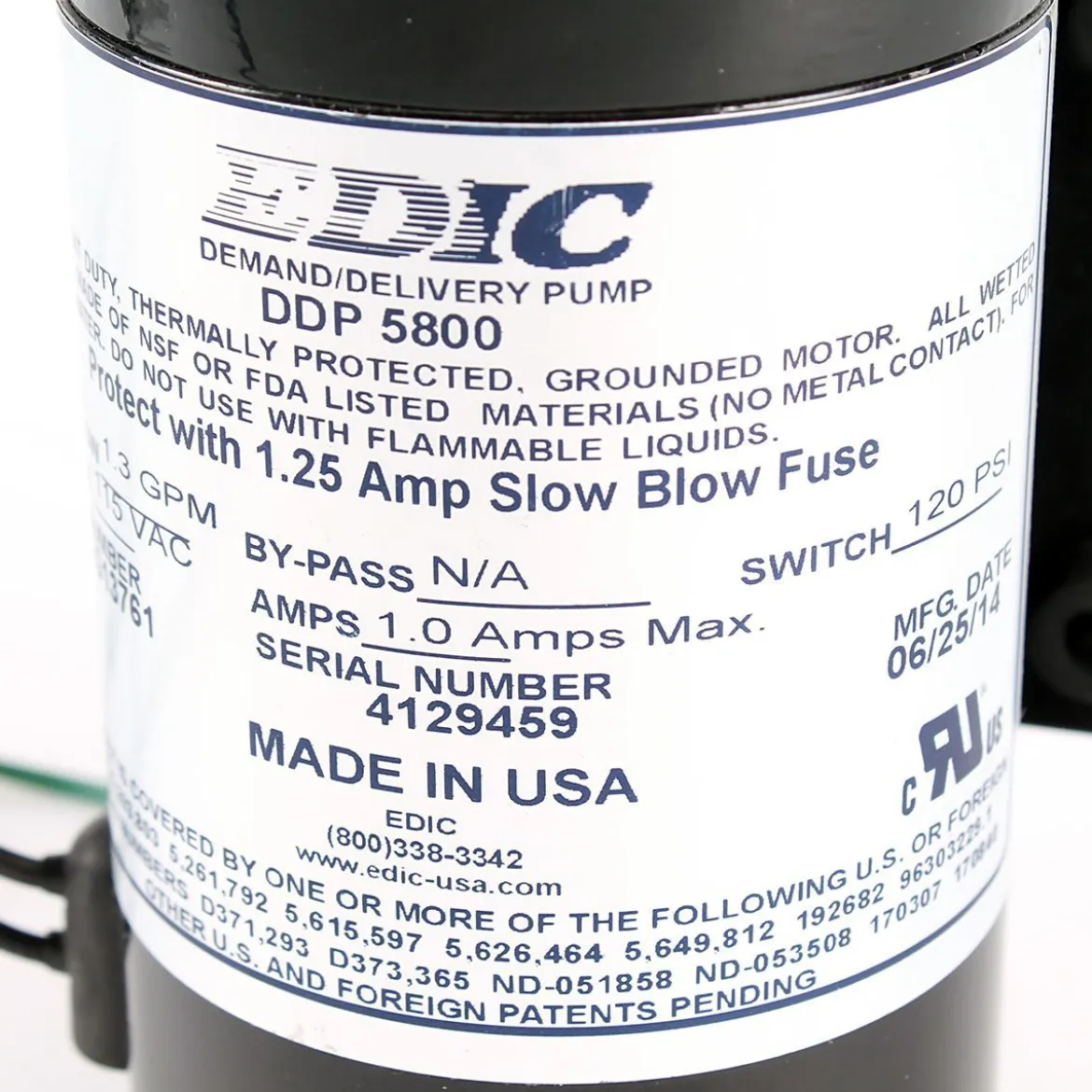 100 PSI Aquatec On-Demand Pump (#G13761) for EDIC Carpet Extractors
