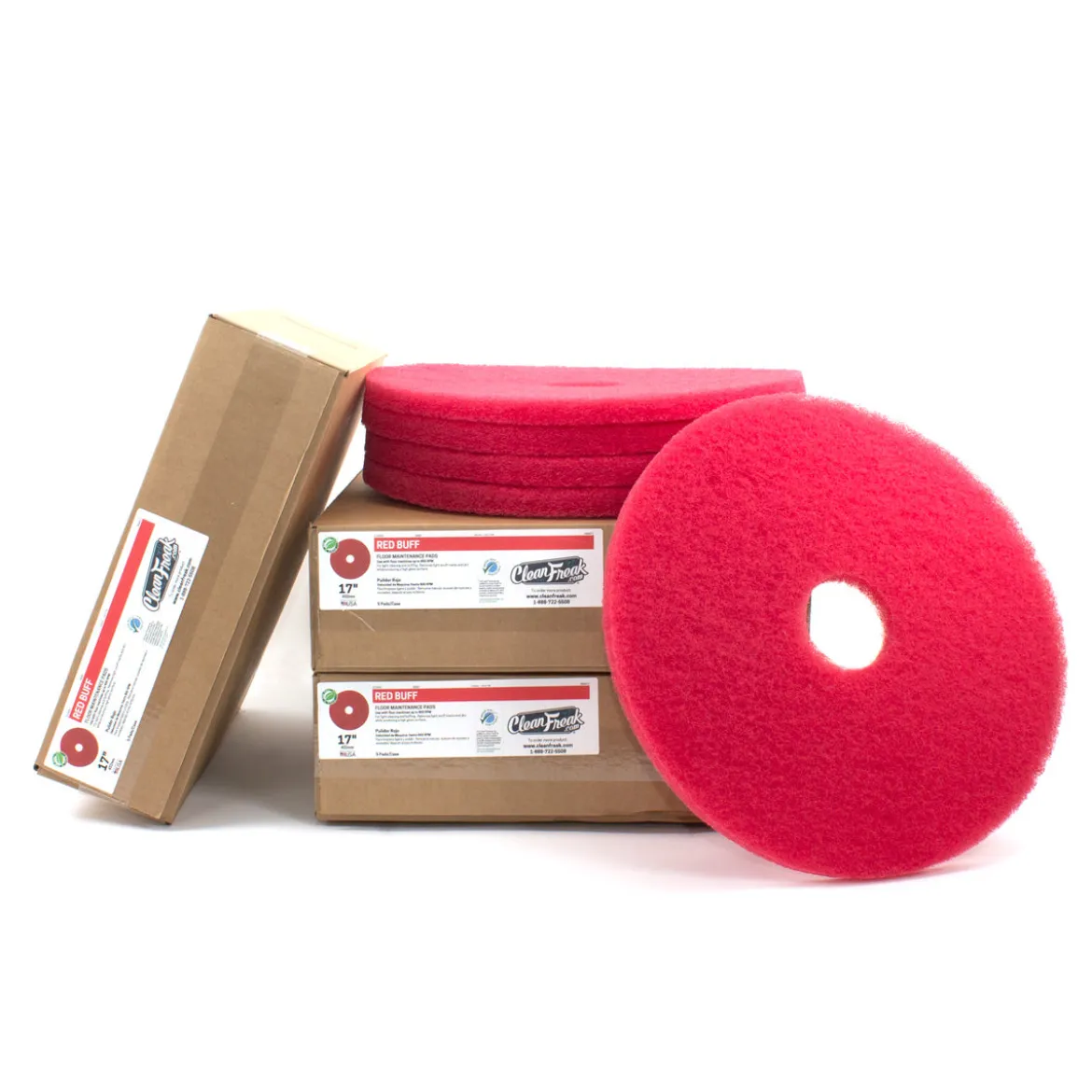 17" Red Floor Buffing & Scrubbing Pads - Case of 5