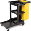Rubbermaid® Black 3-Shelf Janitor Cart (#6173) w/ Zippered Yellow Vinyl Bag