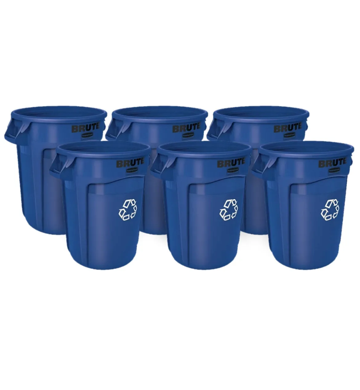 Rubbermaid® Brute® 32 Gallon Blue Vented Round Recycling Containers - Case of 6