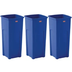 Rubbermaid® Universal 23 Gallon Square Blue Recycling Bins - Case of 3