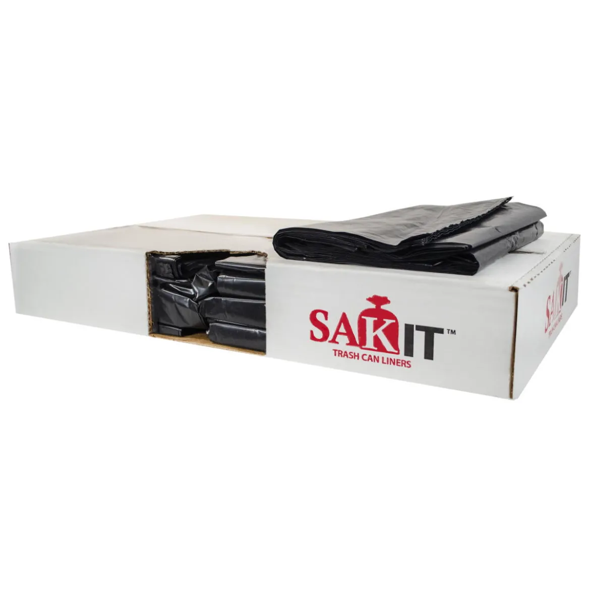 Sak-It™ 60 Gallon Black Low Density Flat Pack Trash Can Liners (38" x 58" | 1.35 Mil) - Case of 100