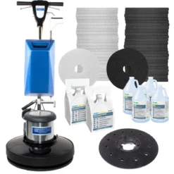Trusted Clean Commercial Floor Stripping & Polishing Package w/ Floor Buffer, Solution Tank, Pads & Chemicals
